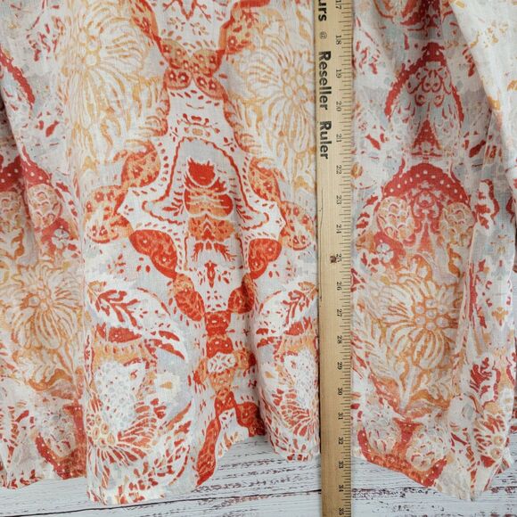 Chicos Womens 3 16/18 Shirt Medallion Print Linen Tunic Lagenlook Coastal Beachy - Picture 2 of 8